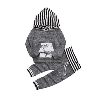 Pasgeboren Kid Baby Boy Dinosaur Print Kleding Set Lange Mouwen Gestreepte Truien Top Jas Lange Broek Herfst Outfit