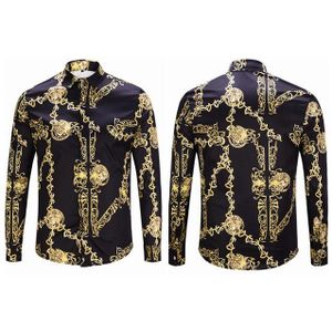 Edson Arantes Mode Heren Shirts Luxe 3d Golden Chain Print Barokke Camisa Masculina Lange Mouwen Slanke Nobele Mannen Kleding