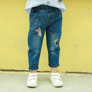 Jongens en Meisjes Jeans en Najaar Borduurwerk Kat Kinderen Broek 2-8 Leeftijden