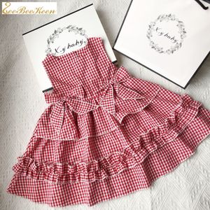 Meisjes Zomer Rode Plaid Leuke Vlinder Kostuum Rode Lolita Jurk Katoen Spaans Zoete Jurk Kinderen Prinses Lolita Jurk