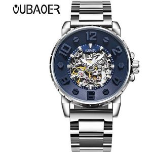 Oubaoer Skeleton Versnelling Automatische Mechanische Horloges Heren Luxe Zwart Rvs Horloges