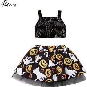 Baby Zomer Kleding Pasgeboren Baby Meisje Halloween Outfit Pompoen Sequin Top Tutu Chiffon Rok Jurk Taart Smash Set