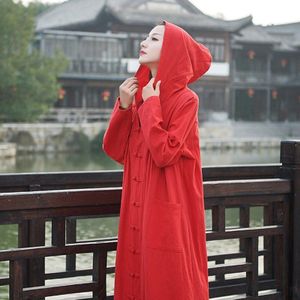 China Kleding Blouses Vrouwen Lange Shirt Meditatie Kleding Chinese Tuniek Ao Dai Rode Traditionele Chinese Kleding 10704