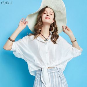 Artka Zomer Vrouwen Wit Shirt Casual Speciale Losse Korte Overhemd Turn-Down Kraag Nylon Blouse SA10096C