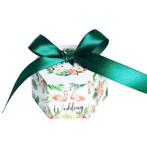 Groene Bruiloft Snoep Doos Flamingo Candy Box Met Lint Chocolade Geschenkdozen Bruiloft Souvenirs Voor Gasten Bruiloft Gunsten En