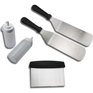 Rvs Spatel En Grill Pan Spatel-Grill Set Is Perfect Voor Gietijzeren Grill Platte Top Grill