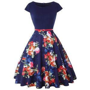 Zomer Audrey Hepburn Vintage Party Dress Vrouwen Bloemen Flare Midi Jurken Retro Elegante Jurk Vestidos Robe Femme