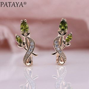 Pataya Rose Flower Earring Vrouwen Mode Originele Noble Leuke Sieraden 585 Rose Gold Water Cubic Zirkoon Dangle Oorbellen
