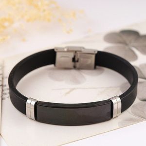 Rvs Blanco Id Tags Siliconen Bangle Voor Graveren Zilver Kleur/Golden/Zwart Metalen Plaat Armband 10 stuks