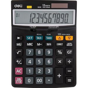 Deli E1630 Calculator - 120 Stappen Controleren Belasting Rekenmachines 12 Digit-Batterij &amp; Solar Dual Power Office Business Supplies