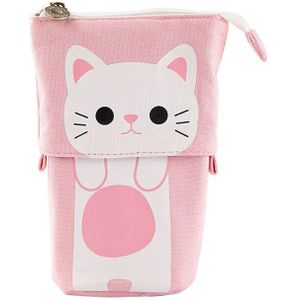Koreaanse Briefpapier Leuke Multifunctionele Intrekbare Pen Houder Kat Dier Canvas Kawaii Etui Potlood Zakje Voor Meisjes Kids