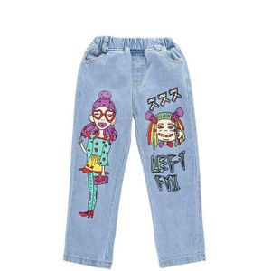 Jeans Broek Voor Meisjes Voorjaar Kinderen Cartoon Denim Broek Mode Losse Cowboy Broek Zomer Mode Kleding 3-16Years