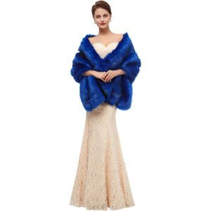 Nzuk Royal Blue Vrouwen Capelet Faux Fur Wrap Shawl Winter Wedding Jassen Bovenkleding Bruids Mantel Bolero Меховые Накидки
