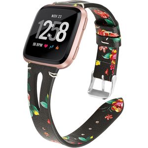 Voor Fitbit Versa Band Lederen Bloem Patroon Vervanging Polsband Bands Horlogeband Strap Accessoires Smart Horloge Band Armband