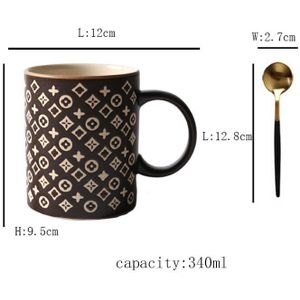 340 Ml Moderne Mooie Patroon Keramische Porselein Latte Koffie Drinkware Mokken Melk Thee Cup Met Vergulde Lepel Kit Verjaardag