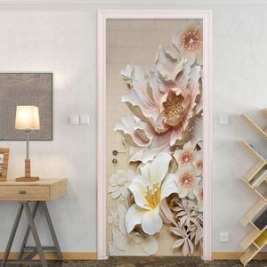 Deur Sticker 3D Reliëf Bloemen Behang PVC Zelfklevende Woonkamer Hotel Deur Decals Home Decor Vinyl Muurschildering Muur stickers