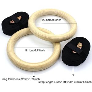 Houten Gymnastiek Ringen Apparatuur Verstelbare Gesp 15ft Lange Bandjes 28Mm 32Mm Diameter Home Gym Workout Cross Trainining