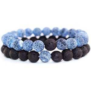 8 Mm Natuursteen Kralen Blauw Verweerde Lava Koppels Liefhebbers Armbanden Yoga Kralen Armband Anniversary Voor Vrouwen Mannen Sieraden