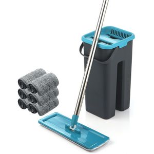 Platte Squeeze Mop En Emmer Hand Gratis Wringen Floor Cleaning Microfiber Mop Pads Nat Of Droog Gebruik Op Hardhout Laminaat tegel