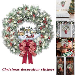 Kerst Guirlande Cartoon Statische Stickers Vochtbestendig Vensterglas Deur Vakantiehuis Decoratie JS22