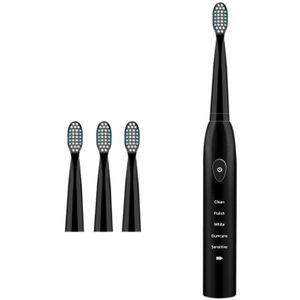 5 Modus Sonic Oplaadbare Elektrische Tandenborstel 4x Opzetborstels Waterdicht Ipx7 Opladen, Zwart (Normale Usb Opladen)
