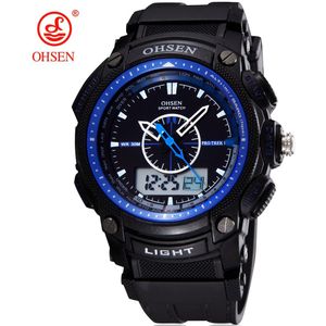 Ohsen Digitale Quartz Heren Mode Horloges Mannelijke Rubber Band Zilver Lcd Waterdichte Sport Cool Horloges Relogio Masculino