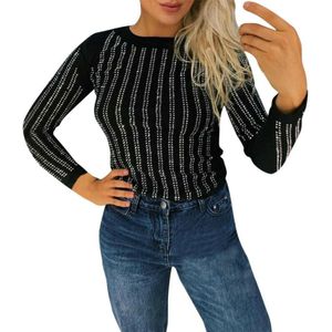 Uk Vrouwen Lange Mouwen Kralen Glitter Tops Party Clubwear Casual Blouse T-shirt