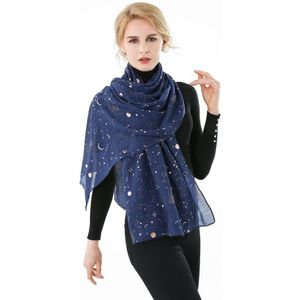 Winfox Mode Marine Star Moon Folie Goud Glitter Echarpe Foulard Sjaal Hijab Sjaal Vrouwen Dames Lente Sjaals