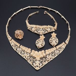 Dubai Goud Kleur Accessoires Crystal Sieraden Set Mode Afrikaanse Kralen Sieraden Sets Vrouwen Kostuum Statement Sieraden