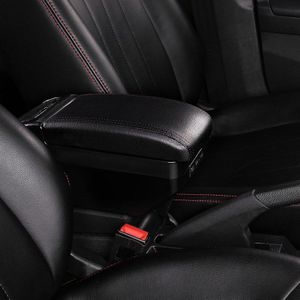 Armsteundoos, opbergdoos voor middenconsole met bekerhouder, dubbele laag, accessoires, zwart (4 USB-poorten, zwart met zwarte lijn