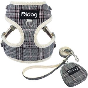 Mesh Nylon Dog Harness En Leash Met Snack Tas Plaid Honden Kat Vest Harnas Huisdier Wandelen Lead Riemen Riem Voor kleine Honden Katten