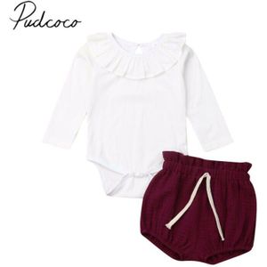 Baby Lente Herfst Kleding Peuter Baby Girl Kid Lange Mouw Romper Top PP Shorts Bottoms Effen Kleding 2PCS sets