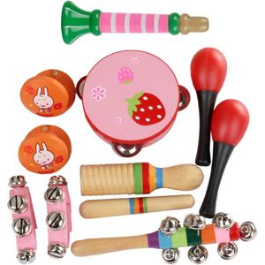 Roze Orff Speelgoed 10 Sets tamboerijn/zand hamme/castagnetten/pols bel/enkele ring/stick/kleine bel/speaker