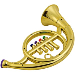 Musical Wind Instrumenten Franse Hoorn Voor Kids Peuters Abs Metallic Gouden Hoorn Met 4 Gekleurde Toetsen Muzikaal Speelgoed Baby Muziek tool