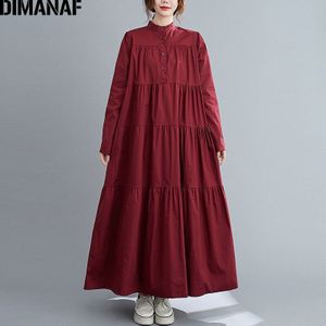 Dimanaf Plus Size Vrouwen Jurk Lange Mouwen Lady Vestidos Plisse A-lijn Losse Maxi Shirt Jurk Herfst Winter Kleding