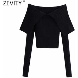 Zevity Vrouwen Sexy Slash Hals Effen Kleur Slanke Breien Trui Femme Chic Basic Lange Mouw Casual Truien Tops s477