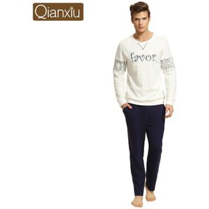 Qianxiu pyjama Paar pyjama sets Mannen nachtkleding O-hals nachtkleding Lange mouwen lounge wear voor mannen 1533