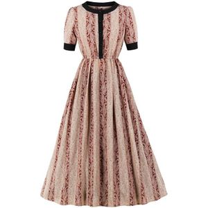 Tonval Kleur Blok Vintage Bloemenprint Elegante Party Midi Jurken Voor Vrouwen O-hals Button Up Elastische Taille Gewaad Kleding