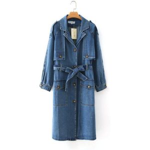 Oversize Denim Trenchcoat Vrouwen Lente Herfst Katoen Jean Bovenkleding Plus Size Lange Windjack Casual Top Denim Mantel Jas KW49