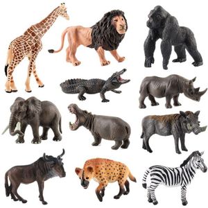 11Pcs Simulatie Safari Game Farm Model Dier Standbeeld Leeuw Gorilla Olifant Giraffe En Andere Model Speelgoed Kinderen