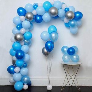 105Pcs Blauw En Sliver Latex Metallic Parel Ballon Boog Guirlande Kit Baby Shower Verjaardagsfeestje Achtergrond Decoraties