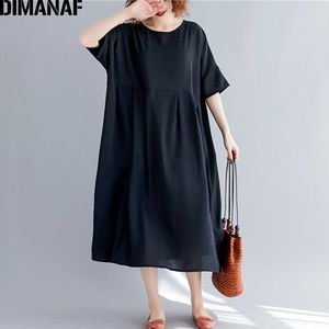 Dimanaf Plus Size Vrouwen Jurk Zomer Zwart Casual Stijl Zonnejurk Big Size Vrouwelijke Lady Vestidos Losse Katoenen Basic Jurk 5XL