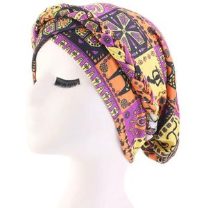 Boho Vrouwen Moslim Beanie Haaruitval Hoed Gedrukt Hoeden Braid Kanker Chemo Head Cover Caps Motorkap Islamitische Tulband Arabische Hoofd wrap