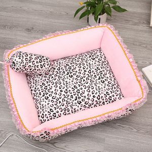 Korea Stijl Prinses Hond Kat Bed Roze Luipaard Huisdier Huis Slaapzak Hond Bed Met Kussen Puppy Kussen Kennel Sofa cama Perro