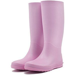 Rouroliu Vrouwen Kniehoge Regenlaarzen Herfst Winter Slip-On Water Laarzen Eenvoudige Mode Waterdichte Pvc Regen Schoenen