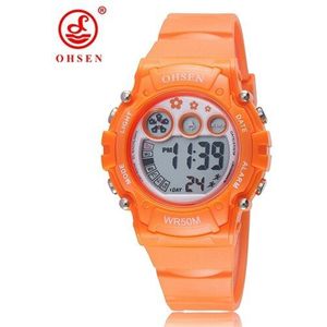 OHSEN LED Jongens Kid Horloges Alarm Chrono Rubber Band Digitale Elektronische Geel Waterdichte Sport Kinderen Horloge