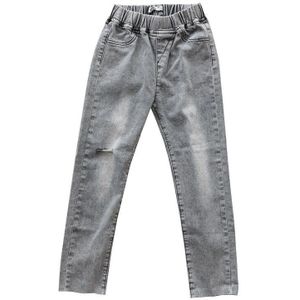 Grijs Kleur Ripped Capri Jeans Voor Meisjes Herfst Tiener Broek Elastische Taille Casual Broek