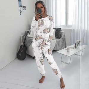 Herfst Bloemenprint Lounge Wear Vrouwen Shorts Pajama Set Suit Loungewear Vrouwen Thuis Pak Lange Mouwen Homewear Nachtjapon