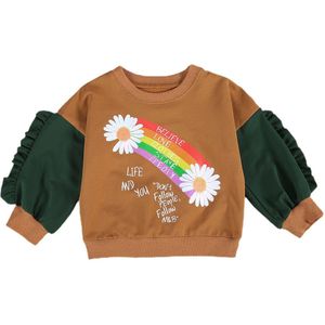 Kids Bloemen Top Lente Herfst Shirt Ronde Hals Lange Mouwen Casual Cartoon Patchwork Ruche Zoom Blouse 1-6Years