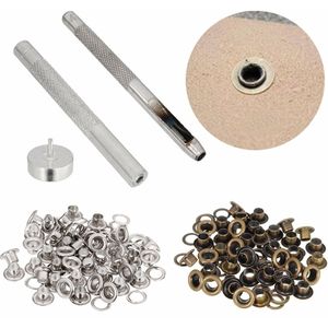 JX-LCLYL 4Mm Grommet Installatie Setting Tool Kit Set + Leather Perforator + 80 Oogjes
